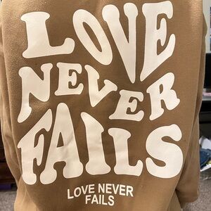 SHEIN “love never fails” hoodie size S